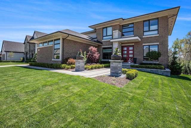 1686 Traceky, Rochester Hills, MI 48306 - prairie-style home with brick siding and a front lawn