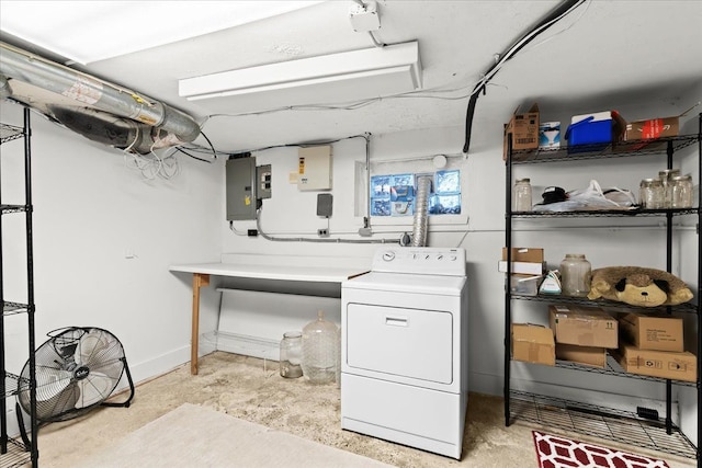 2865 Steeple Hill Rd, White Lake, MI 48383 - clothes washing area with washer / dryer, electric panel, and baseboards