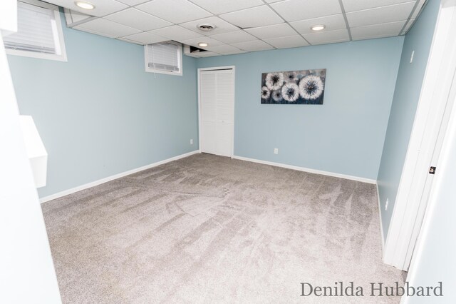 11724 N Satterlee Rd, Lakeview, MI 48850 - finished basement featuring carpet, baseboards, a paneled ceiling, and recessed lighting