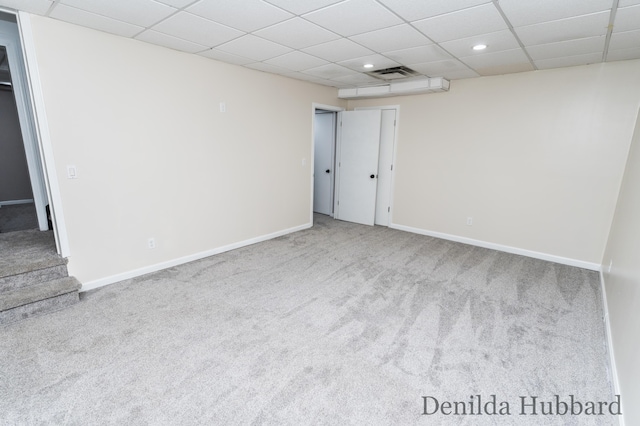 11724 N Satterlee Rd, Lakeview, MI 48850 - finished below grade area with carpet flooring, a paneled ceiling, baseboards, and recessed lighting