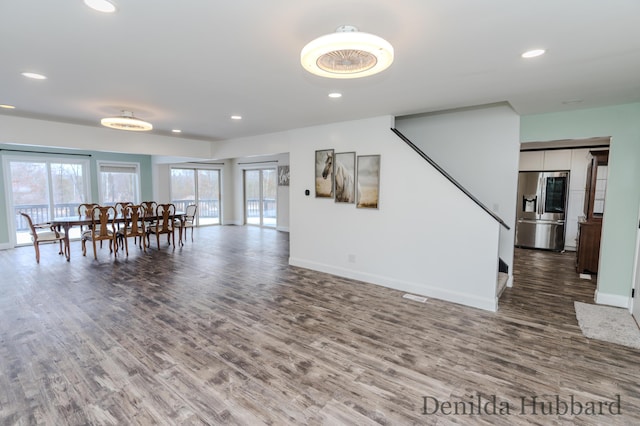 11724 N Satterlee Rd, Lakeview, MI 48850 - dining area with baseboards, wood finished floors, and recessed lighting