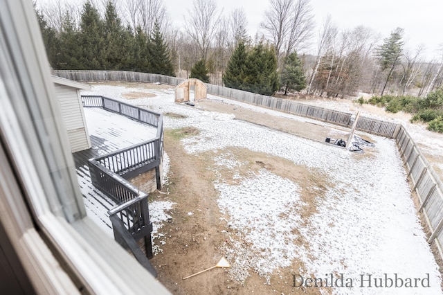 11724 N Satterlee Rd, Lakeview, MI 48850 - fenced backyard with a storage unit and view of scattered trees