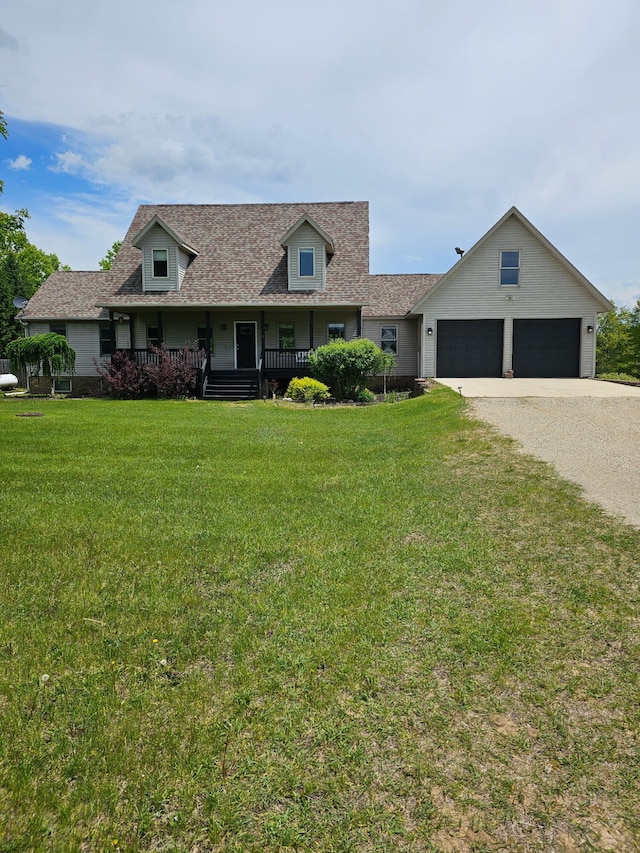 11724 N Satterlee Rd, Lakeview, MI 48850 - view of front of home with gravel driveway, covered porch, a front yard, and a shingled roof