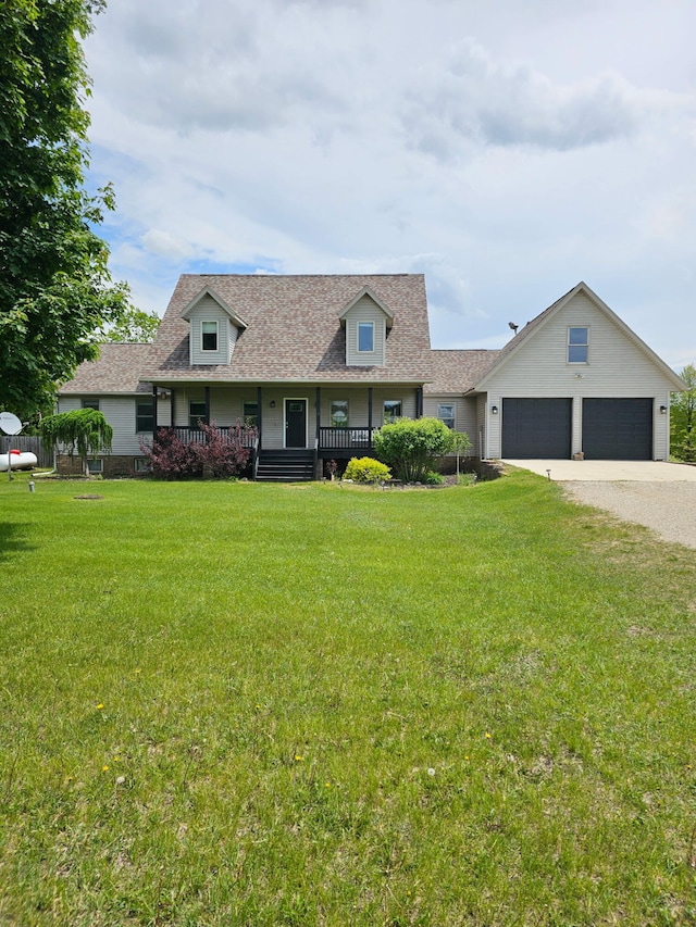 11724 N Satterlee Rd, Lakeview, MI 48850 - view of front facade featuring driveway, roof with shingles, a front lawn, and a porch