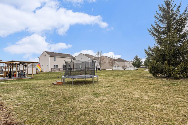 view of yard with a trampoline and a playground