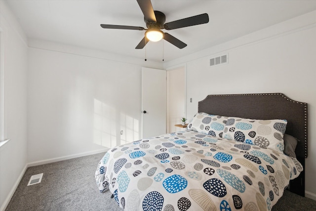 21124 Thorofare Rd, Grosse Ile, MI 48138 - carpeted bedroom featuring visible vents, baseboards, and ceiling fan