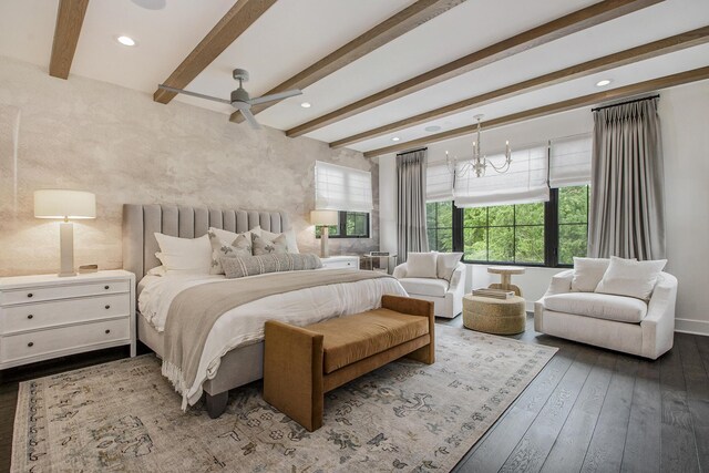 557 Greenwood Ave SE, East Grand Rapids, MI 49506 - bedroom with baseboards, beamed ceiling, recessed lighting, and hardwood / wood-style flooring