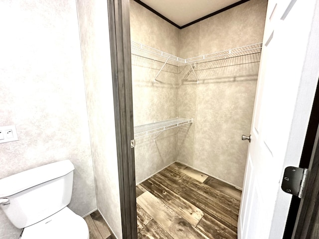 3502 Beech Ln, Twin Lake, MI 49457 - bathroom with wood finished floors, a spacious closet, and crown molding