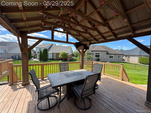 56098 Walker Ct, Macomb, MI 48042 - wooden deck featuring a residential view, a yard, and outdoor dining space