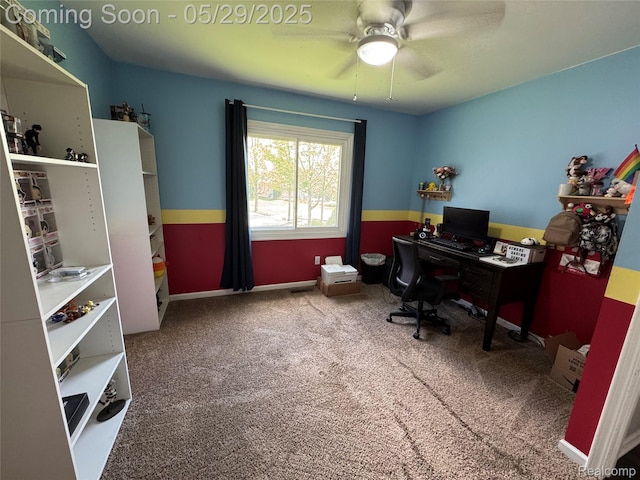 56098 Walker Ct, Macomb, MI 48042 - office featuring ceiling fan, carpet floors, and baseboards