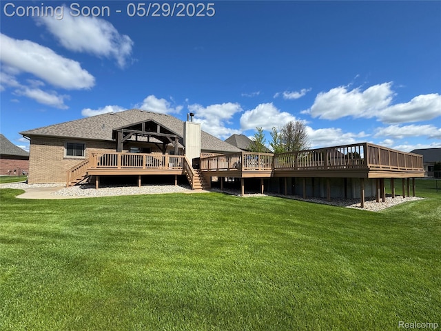 56098 Walker Ct, Macomb, MI 48042 - rear view of property with a deck, a gazebo, a lawn, and stairs
