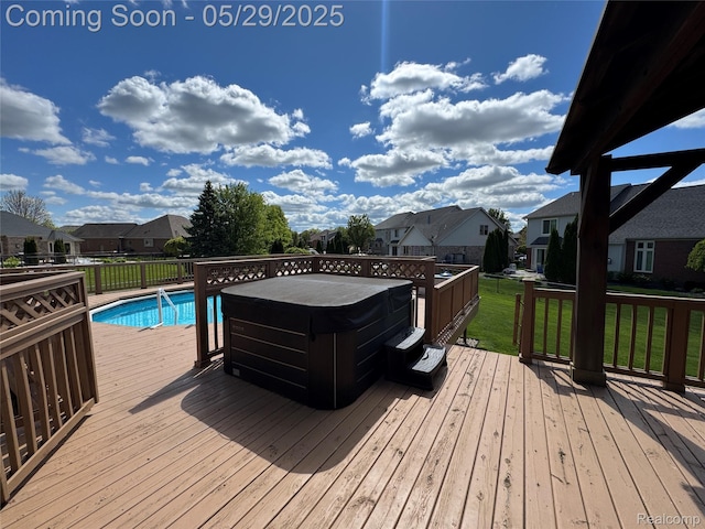 56098 Walker Ct, Macomb, MI 48042 - wooden deck featuring a hot tub and a residential view