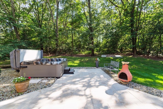 view of patio featuring a hot tub
