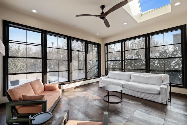 1044 Lakeside Dr, Birmingham, MI 48009 - interior space with ceiling fan, recessed lighting, and a skylight