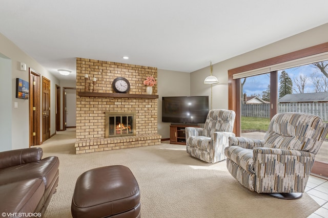 4129 Hailey Dr, Saint Joseph, MI 49085 - living room featuring carpet flooring and a brick fireplace