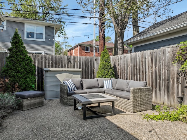 view of patio / terrace with outdoor lounge area and a fenced backyard