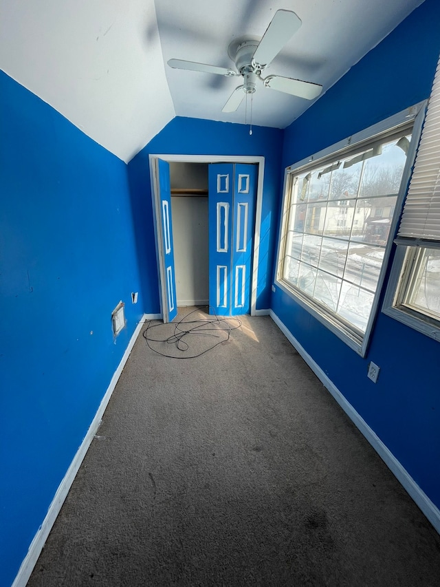 14811 Robson St, Detroit, MI 48227 - carpeted spare room with baseboards, lofted ceiling, and ceiling fan