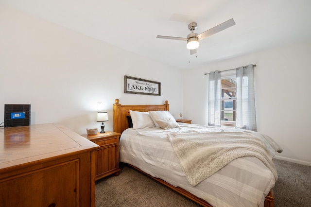 bedroom featuring ceiling fan and carpet flooring
