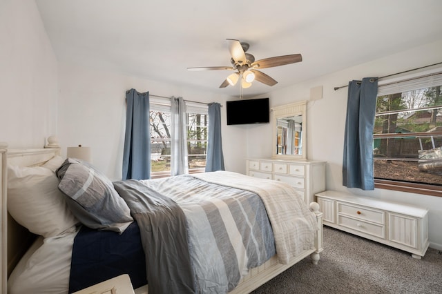 bedroom featuring carpet and ceiling fan