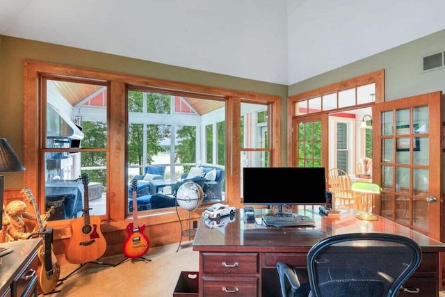 home office with visible vents and french doors