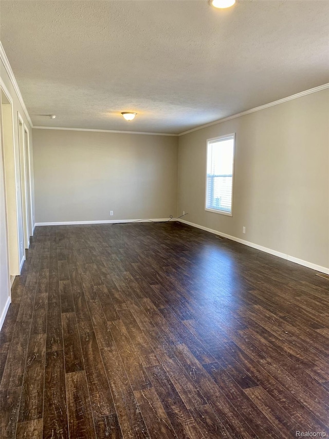 33123 Aspen Ct, New Haven, MI 48048 - empty room with ornamental molding, dark wood-style floors, and a textured ceiling
