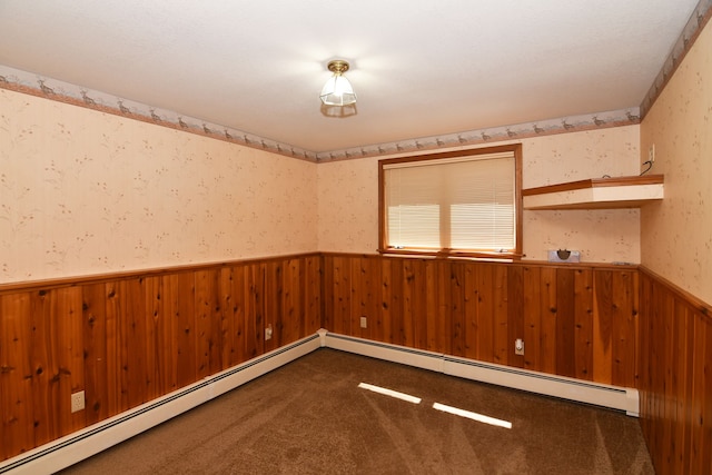 4331 N Burr Oak Rd, Lincoln, MI 48742 - empty room with a wainscoted wall, wallpapered walls, wood walls, and carpet