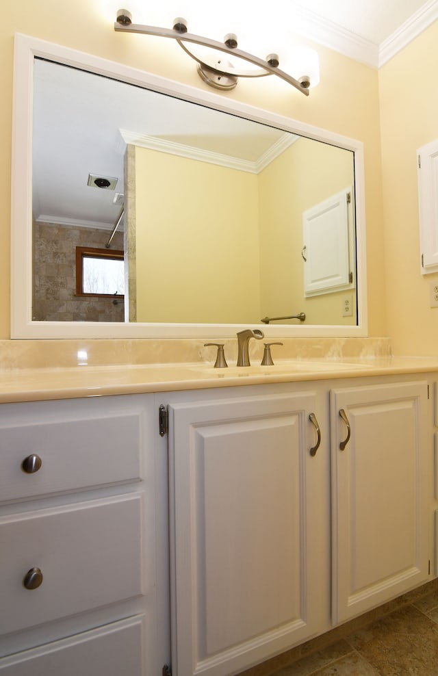 4331 N Burr Oak Rd, Lincoln, MI 48742 - bathroom with crown molding and vanity