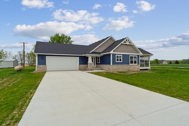 4050 Cayman Dr, Dewitt, MI 48820 - craftsman inspired home featuring a garage, driveway, stone siding, and a front yard