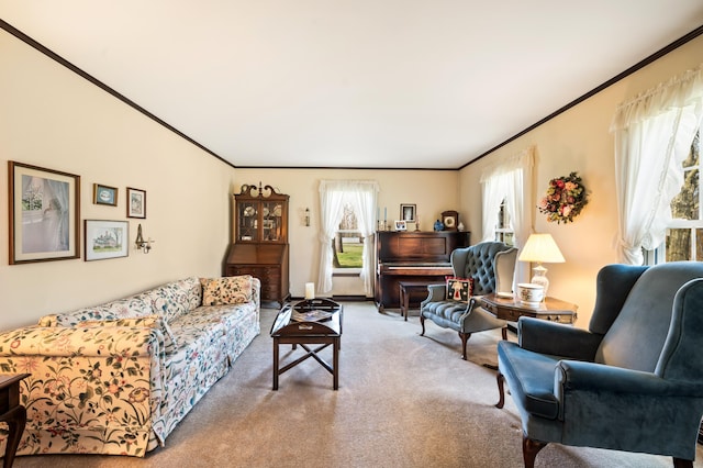 2266 Thunderbird Dr, Niles, MI 49120 - living area featuring carpet floors, crown molding, and baseboards