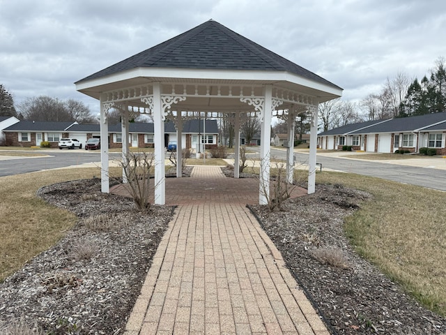 view of community featuring a residential view and a gazebo