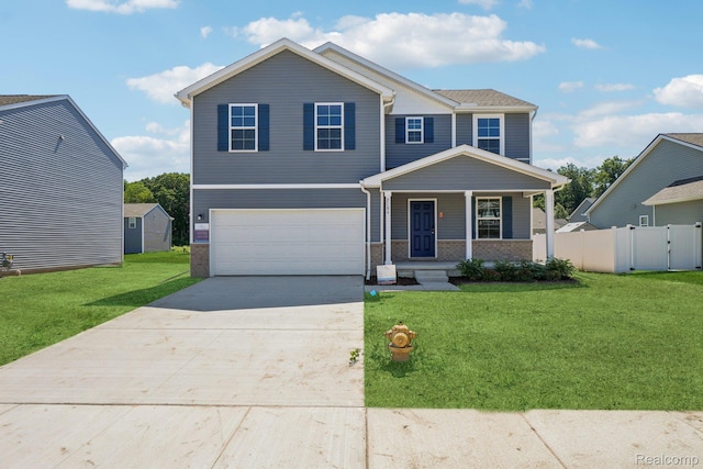 2186 Gunnison Ln, Monroe, MI 48162 - view of front of house featuring brick siding, an attached garage, covered porch, and driveway