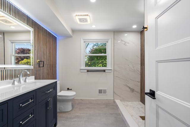 30728 W 14 Mile Rd, West Bloomfield, MI 48322 - full bath with plenty of natural light, toilet, vanity, a marble finish shower, and recessed lighting