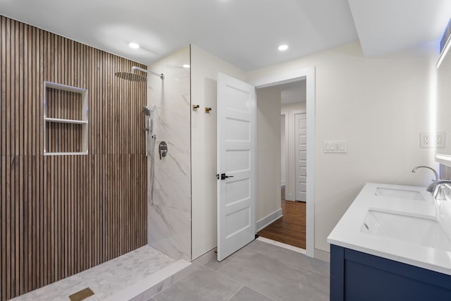 30728 W 14 Mile Rd, West Bloomfield, MI 48322 - full bathroom with walk in shower, double vanity, and recessed lighting