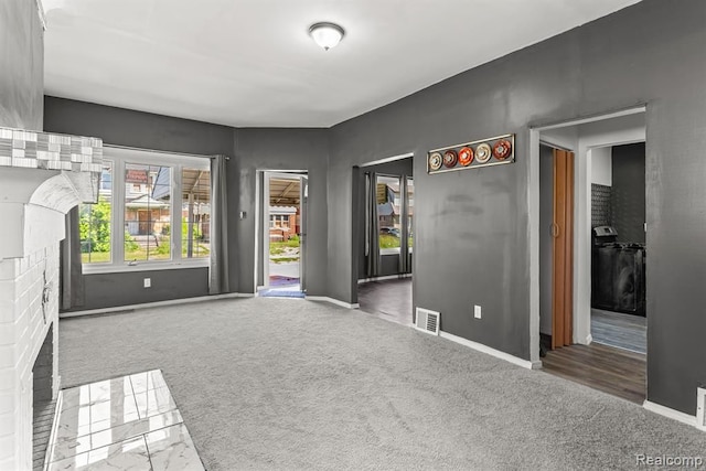 2947 Glynn, Detroit, MI 48206 - interior space featuring baseboards, a fireplace, visible vents, and carpet flooring