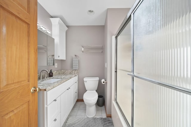 14073 Walz Blvd, Brooklyn, MI 49230 - full bathroom with a shower with shower door, toilet, tile patterned floors, and vanity