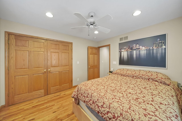 14073 Walz Blvd, Brooklyn, MI 49230 - bedroom with visible vents, a closet, wood finished floors, and recessed lighting