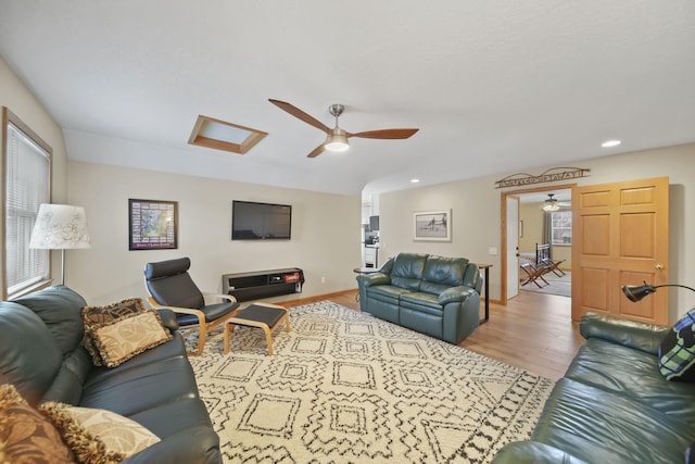 14073 Walz Blvd, Brooklyn, MI 49230 - living area with wood finished floors, recessed lighting, attic access, and ceiling fan