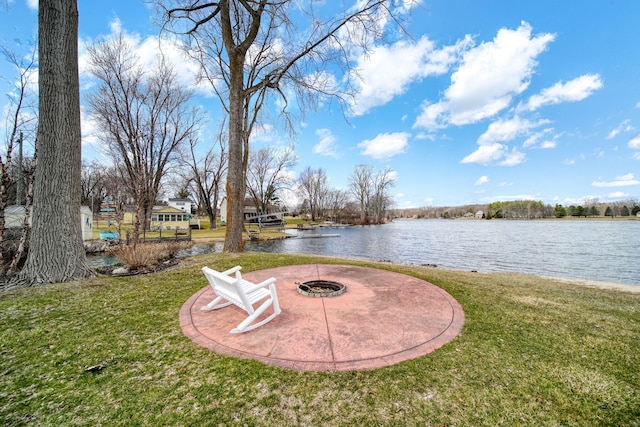 14073 Walz Blvd, Brooklyn, MI 49230 - view of yard with a water view, a fire pit, and a patio area