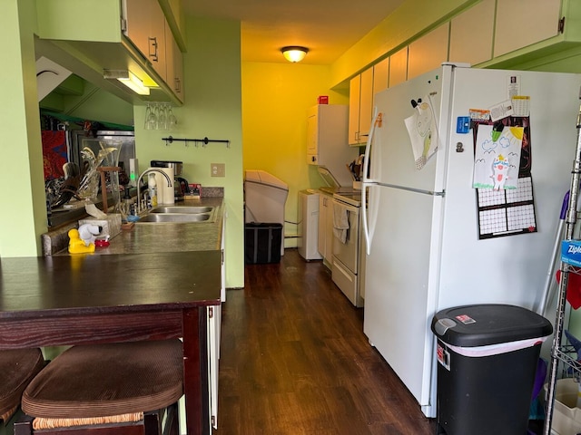 317 Clark St Unit B, Clinton, MI 49236 - kitchen with dark wood finished floors, a sink, and white appliances