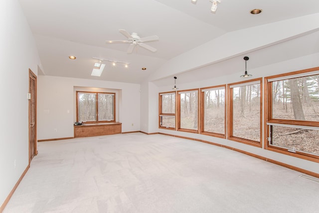 4710 Cove Rd, West Bloomfield, MI 48323 - spare room with lofted ceiling, baseboards, light colored carpet, ceiling fan, and recessed lighting