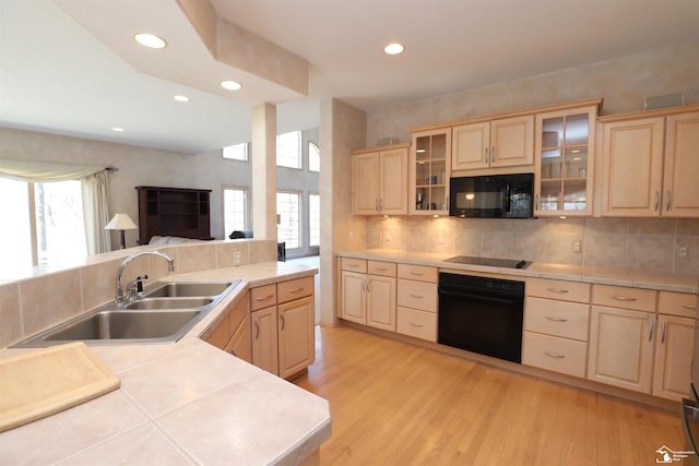 7241 Hidden Valley Dr, Lambertville, MI 48144 - kitchen with light brown cabinets, black appliances, and a sink