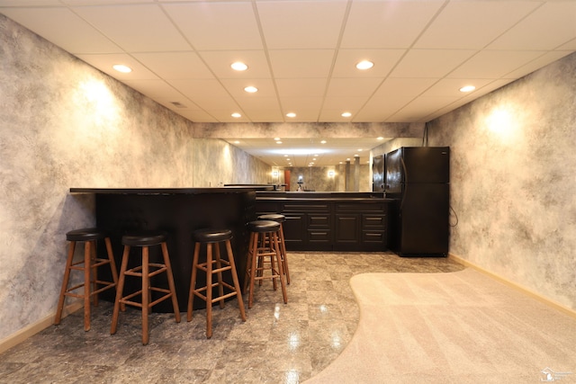 7241 Hidden Valley Dr, Lambertville, MI 48144 - bar featuring freestanding refrigerator, wet bar, a paneled ceiling, and recessed lighting
