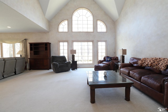 7241 Hidden Valley Dr, Lambertville, MI 48144 - carpeted living area featuring high vaulted ceiling