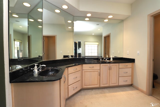 7241 Hidden Valley Dr, Lambertville, MI 48144 - full bathroom featuring baseboards, double vanity, a sink, and recessed lighting