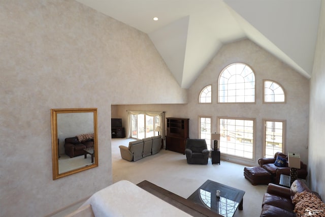 7241 Hidden Valley Dr, Lambertville, MI 48144 - carpeted living area featuring high vaulted ceiling
