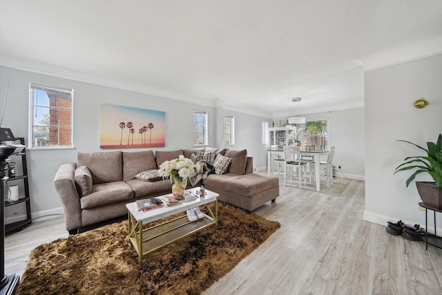 15032 Snowden St, Detroit, MI 48227 - living area with crown molding, light wood-style flooring, and baseboards