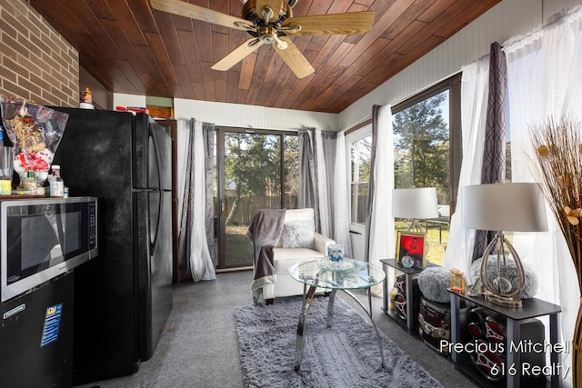 interior space with wooden ceiling