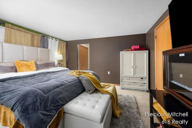 bedroom with light carpet