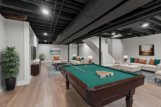 game room featuring baseboards, pool table, and wood finished floors
