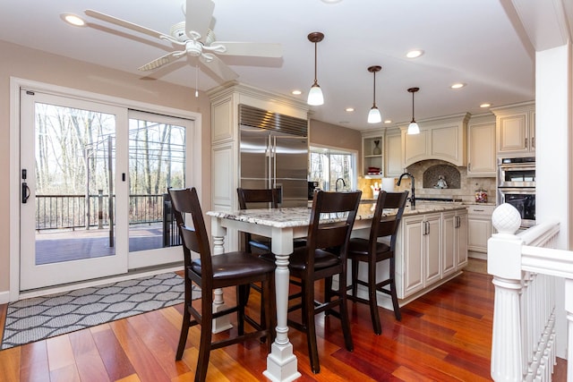 1405 S Sashabaw Rd, Ortonville, MI 48462 - dining space featuring wood finished floors, recessed lighting, and a ceiling fan